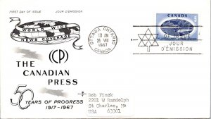 Canada 1967 FDC The Canadian Press - Ottawa, Ont - Single - F76756