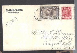 Canada # 167/C2 AIRMAIL CROSS-BORDER COVER FROM TORONTO TO IOWA USA BS28057