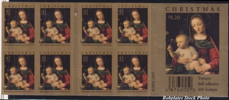 BOBPLATES #4206a Christmas Booklet Pane of 20 VF NH SCV=$17
