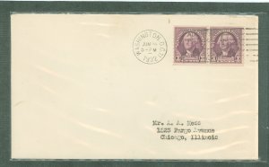US 721 1932 3c Washington definitive (coil pair) on an addressed, uncacheted FDC