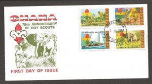 1982 Boy Scouts Ghana 75th anniv sailing elephant FDC