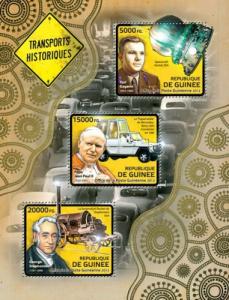 GUINEA 2012 SHEET TRANSPORT HISTORY GAGARIN JOHN PAUL STEPHENSON CARS ASTRONAUTS