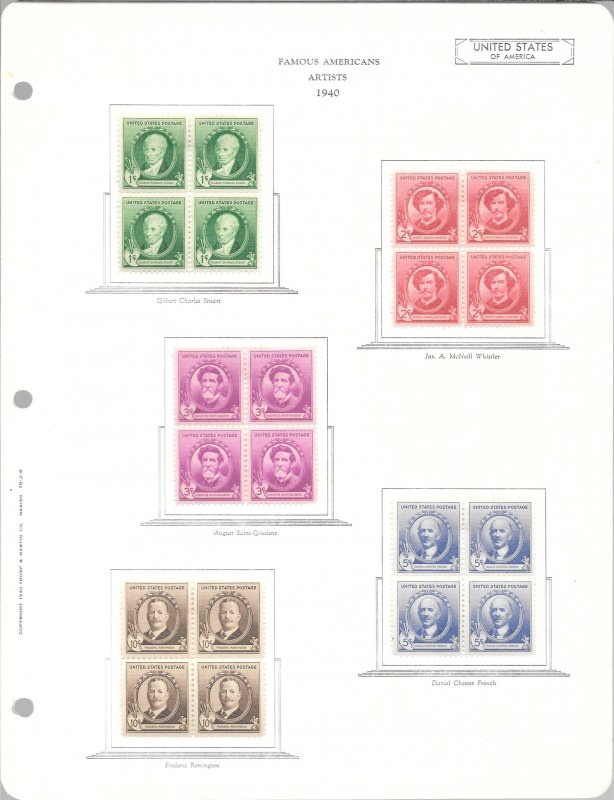 #859-893 MH 1c-10c 35 Blocks of 4, Complete Famous Americans (my225)