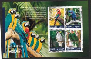 UGANDA 2014 PARROTS (1) SHEET MNH