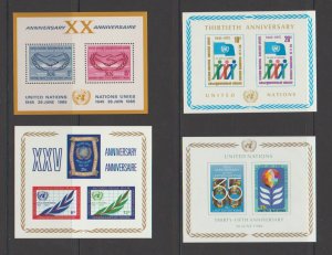 United Nations NY 145, 212, 262, 324 Anniversary Souvenir Sheets MNH