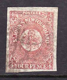 Newfoundland id.#11728-Sc#18 - 4d rose , imperf - Used-