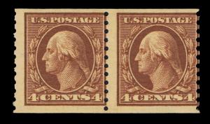 GENUINE SCOTT #457 MINT OG NH COIL PAIR 1915 ROTARY PRESS PERF-10 SCV $140 #3461