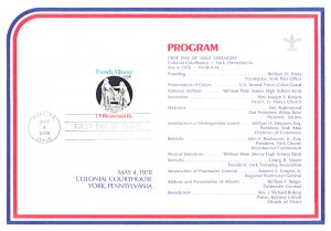 USPS FDC Ceremony Program #1753 French Alliance American Revolutionary War 1978
