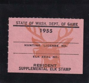 1955 WA State: Resident Supplement Elk Stamp, Wooten #17, MNH (43607)