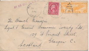 #c19 6c Winged Globe & 2c Washington to Scotland from Pasedena CA by airmail 6/1