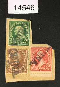 MOMEN: US STAMPS # 279,279B,283 USED CHINA CANCEL LOT #14546