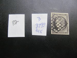 FRANCE USED 1849-50 SC 3 GREAT MARGINS $37.50  XF (172)