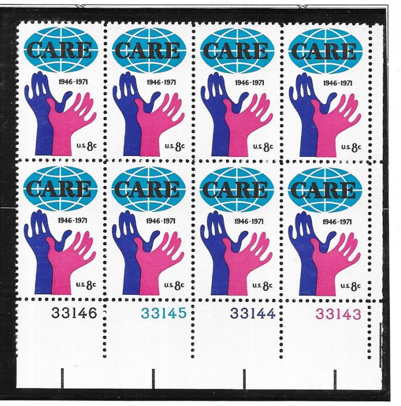 US#1439 8c - Care -1971 Plate Block of (8)  MNH CV. $1.75