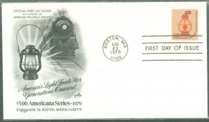 US 1612 (1979) $5 oil lamp (high value of the Americana series on unaddressed First Day cover with an artcraft cachet