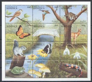 Dominica MNH S/S Birds Animals Flora 12 Stamps