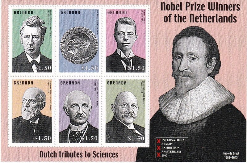 SA23e Grenada 2002 Dutch Nobel Prize Winners mint souvenir sheet