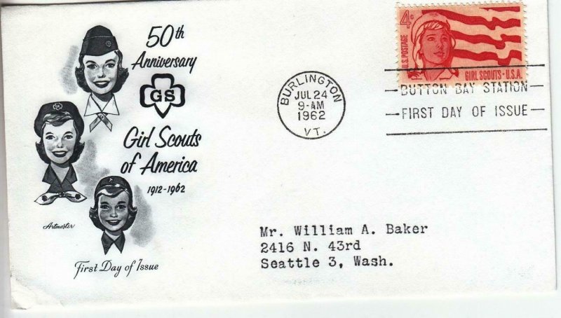 1962, 50th Anniv. Girl Scouts of America, Artmaster, FDC (D14268)
