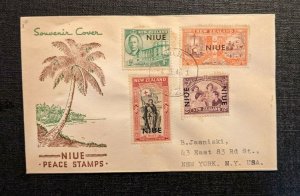 1946 New Zealand Niue Peace Stamps FDC to New York City Overprint