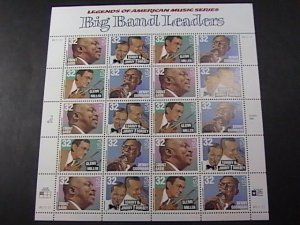 U.S.# 3096-3099(3099a)-MNH-PANE OF 20-LEGENDS  OF MUSIC-BIG BAND LEADERS-1996