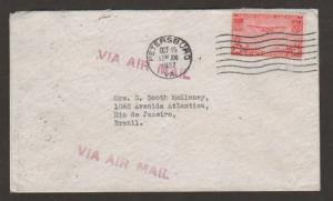 US Sc C22 on 1937 Air Mail Cover, Virginia to Rio de Janeiro, Brazil