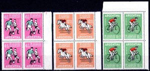 Argentina 1963 Sc#B42/B43/CB31 PAN AMERICAN GAMES/SOCCER/BICYCLING BLOCK OF 4