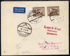 Poland 1929 First flight cover Katowice to Warsaw franked...