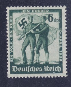 Germany 484 MNH OG 1938 German & Austrian Carrying Nazi Flag Perf 14x13½