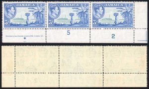 Jamaica SG126 3d Ultramarine and Green plate strip (2 x U/M)