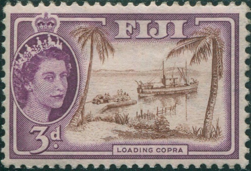 Fiji 1954 SG285 3d brown and reddish violet Loading Copra QEII MNH