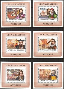 {426} Comoros 2008 Famous Navigators Ships 6 S/S Deluxe MNH**