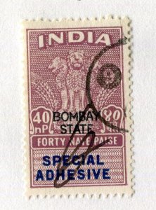 INDIA; 1950s early Bombay State Revenue fine used 40np. value