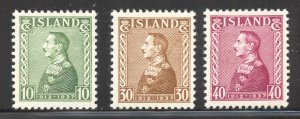 Iceland Scott 199-201 Unused VLHOG - 1937 King Christian X Reign - SCV $7.20