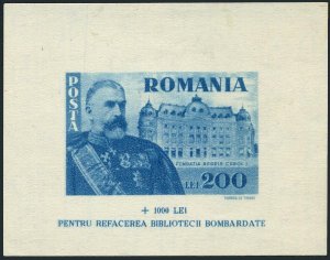 Romania B260,hinged.Mi Bl.26. King Michael,Carol I Foundation,Bucharest,1945.