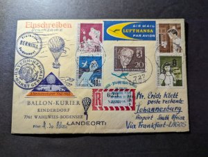 1963 Registered West Germany Balloon Post Airmail Cover to Johannesburg S Africa