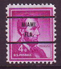 Miami FL, 1036-71 Bureau Precancel, 4¢ Lincoln