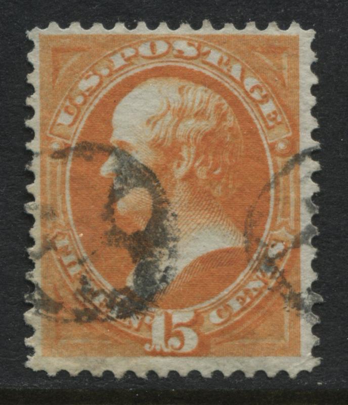 USA 1873 15 cent Daniel Webster yellow orange used (JD)