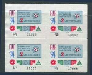 Mexico Dcott C374 Block of 4 Full Gum MNH   SportMex Soccer FIAF Issue  #98