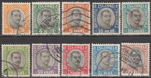 Iceland #O40-49  F-VF Used CV $120.00  (S1816)