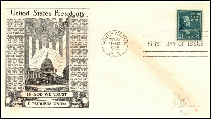 Scott 826 21 Cents Arthur Historic Arts FDC Typed Address Planty 826-62