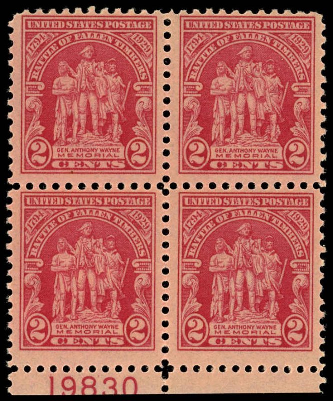 US Sc 680 MNH BLOCK of 4 w/Plate# - 1929 2¢ - Battle of Fallen Timbers