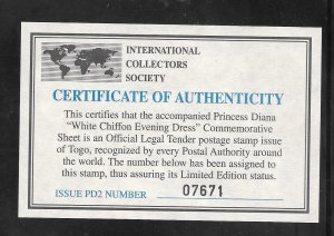 Togo #1798 MNH Diana, Princess of Wales Souvenir Sheet (12769)