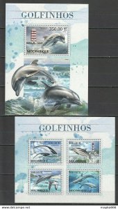 2016 Mozambique Fauna Marine Life Dolphins Golfinhos 1Kb+1Bl ** St2633