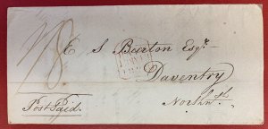 Great Britain, 1828 Stampless Cover/Folded Letter, from Cambridge to Daventry