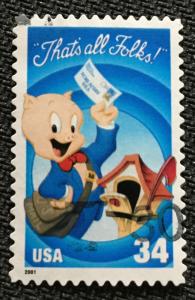 US #3534a Used Single Porky Pig SCV $.25