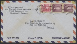 1951 Air Mail Cover Montreal to Rio de Janeiro Brazil 10c Air Mail Rate