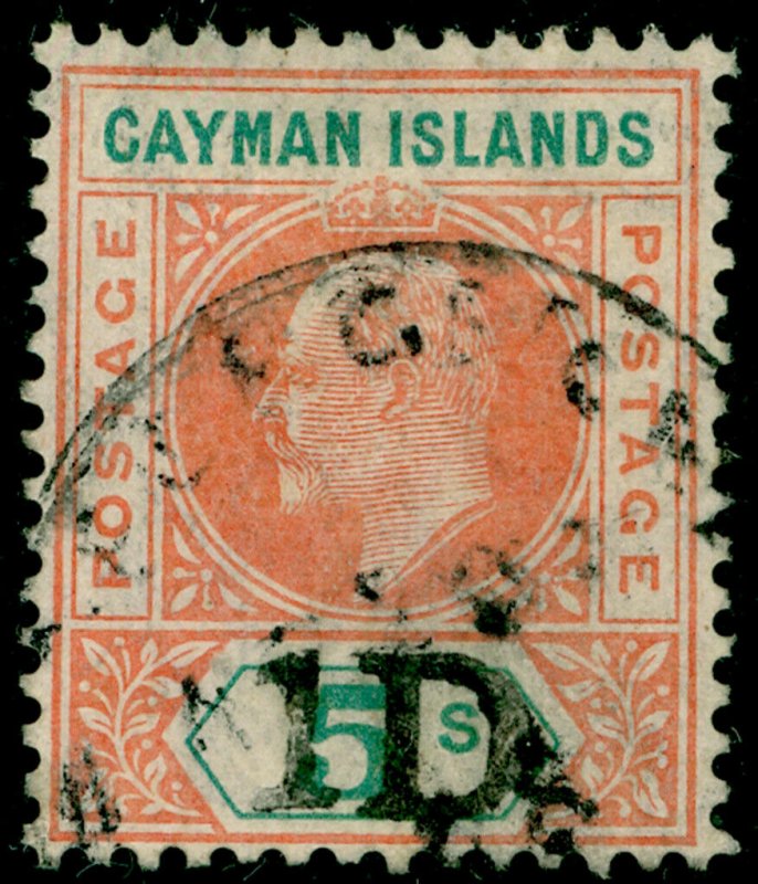 CAYMAN ISLANDS SG19, 1d on 5s salmon & green, FINE USED. Cat £400.