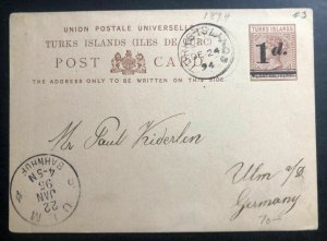 1894 Turks Island Postal Stationary Postcard Cover To Ulm Germany