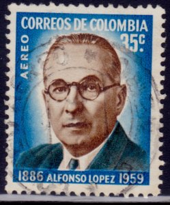 Colombia, 1961, Airmail, 75th Anniversary, Alfonso Lopez, 35c, #C394, used**