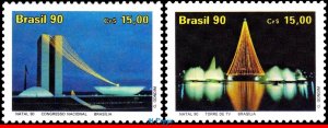 2292-93 BRAZIL 1990 CHRISTMAS, ARCHITECTURE OF BRASILIA, LIGHTS, MI# 2390-91 MNH