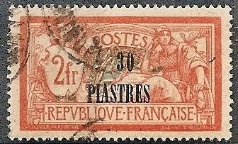 France-Off. Turkey 48 Used 1921 30pi on 2fr Surcharge